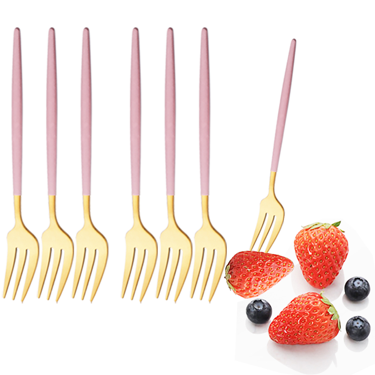 Kitchen Gadgets Gold - 6Pcs Pink Gold Dinnerware Set Stainless
