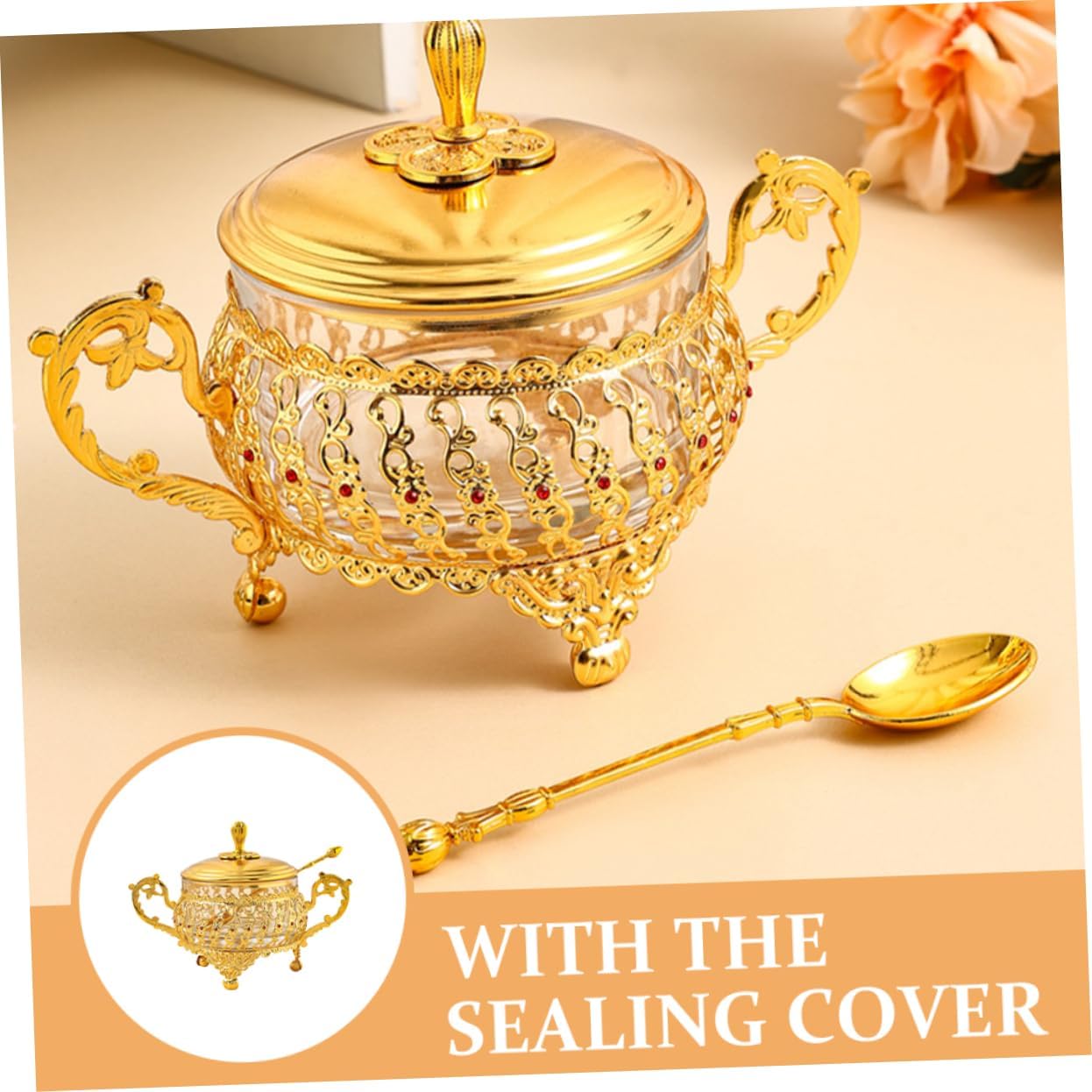 Sugar Bowl with Lid and Spoon  - Kitchen Gadgets Gold ulasan dan harga